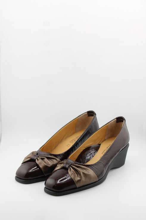 DFC Relax Wedge Heel Leather Bow Loafers
